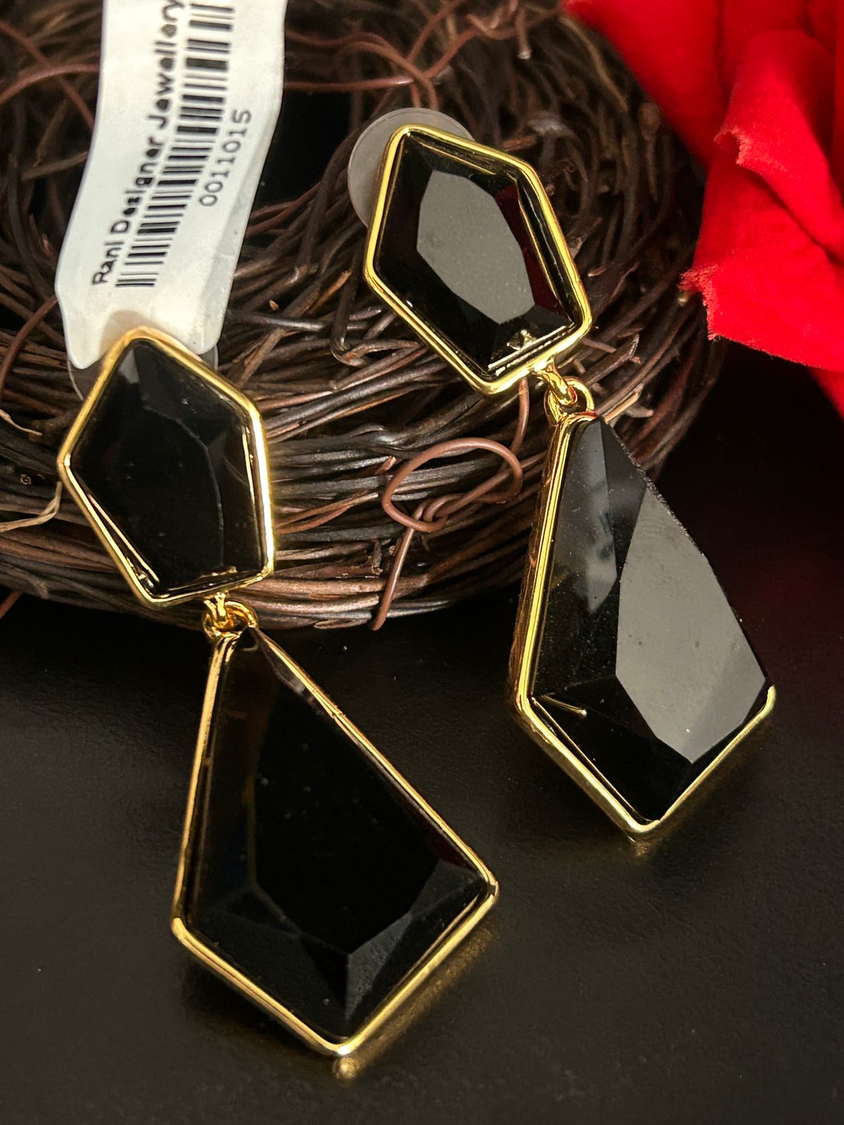 Black Geometric Drop Earrings – Designer Statement Jewellery