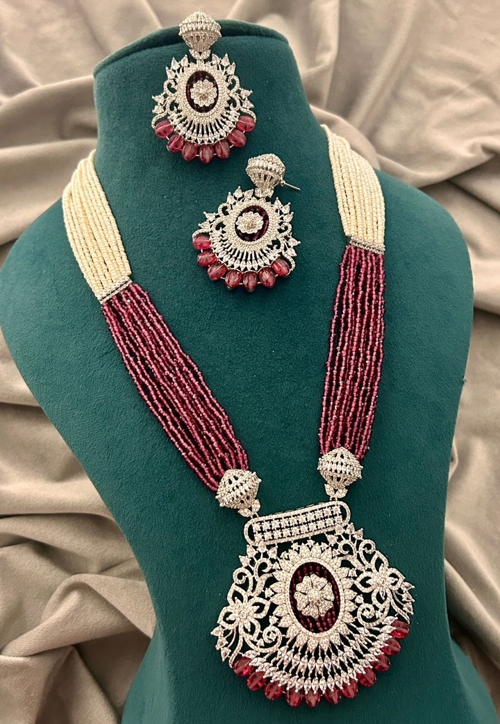 Ruby Beads & Diamond Look Necklace Set – Bridal Designer Jewellery