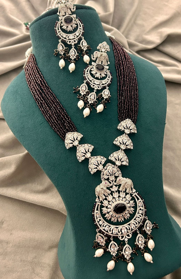 Dark Red & Diamond Look Elephant Design Necklace Set – Heavy Bridal Jewellery