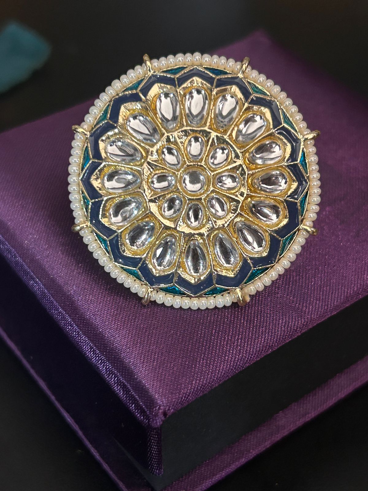 Royal Kundan Adjustable Ring – Oversized Ethnic Statement Jewellery