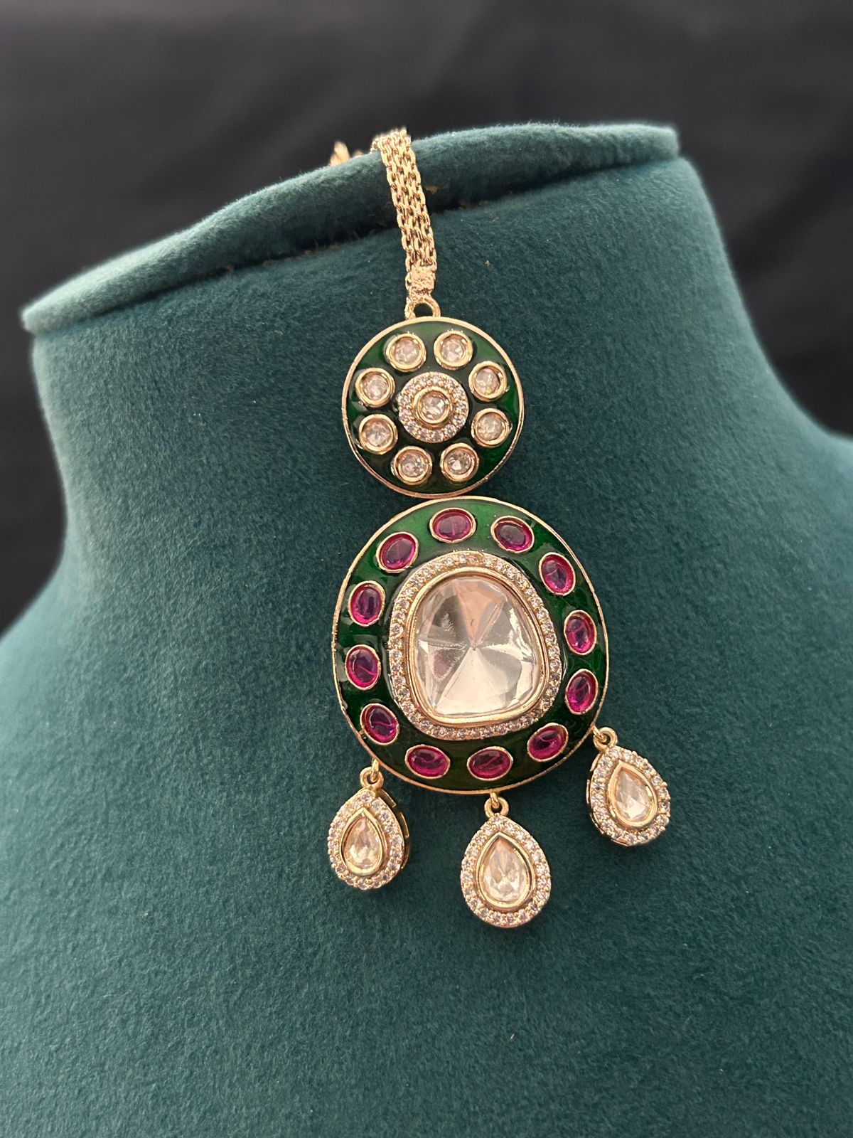 Royal Kundan Choker Necklace Set with Earrings – Green & Ruby Accents