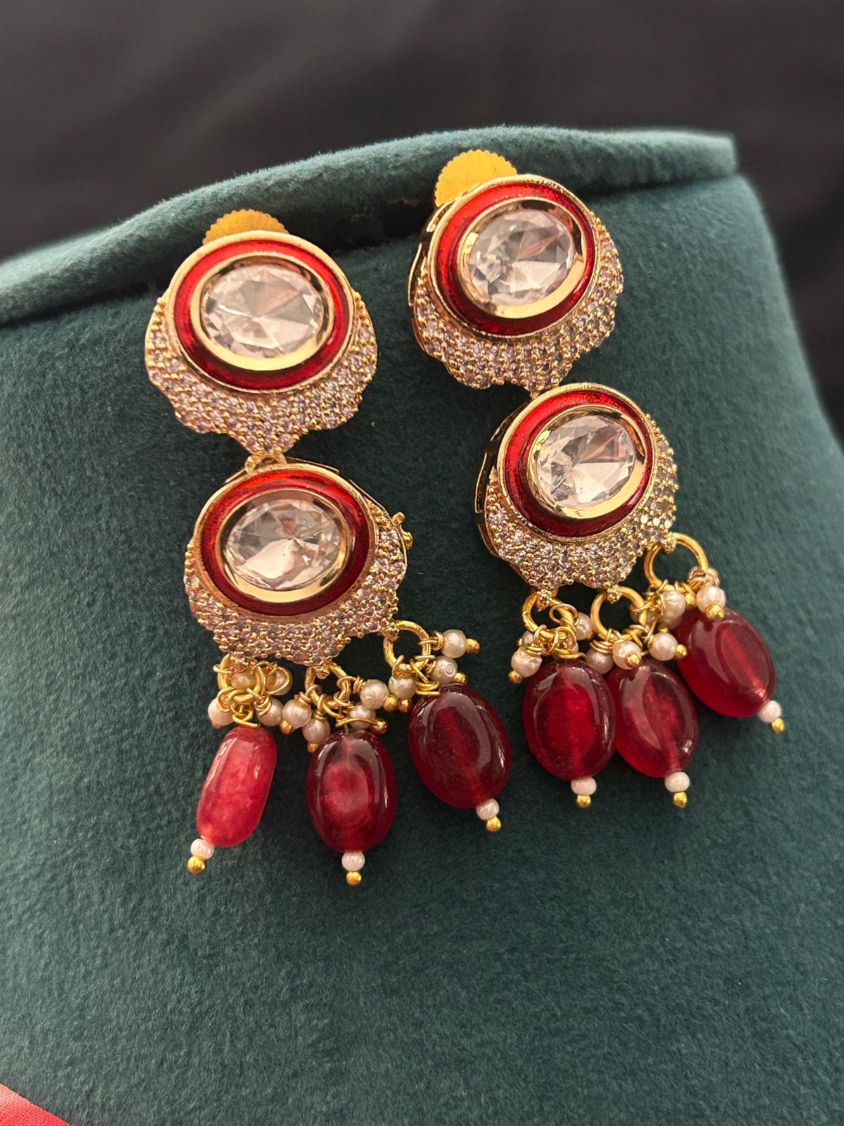 Ruby Red Kundan Choker Necklace Set with Earrings – Gold Finish