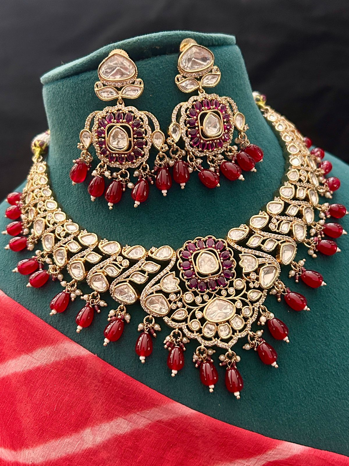 Royal Red Kundan Bridal Necklace Set with Earrings