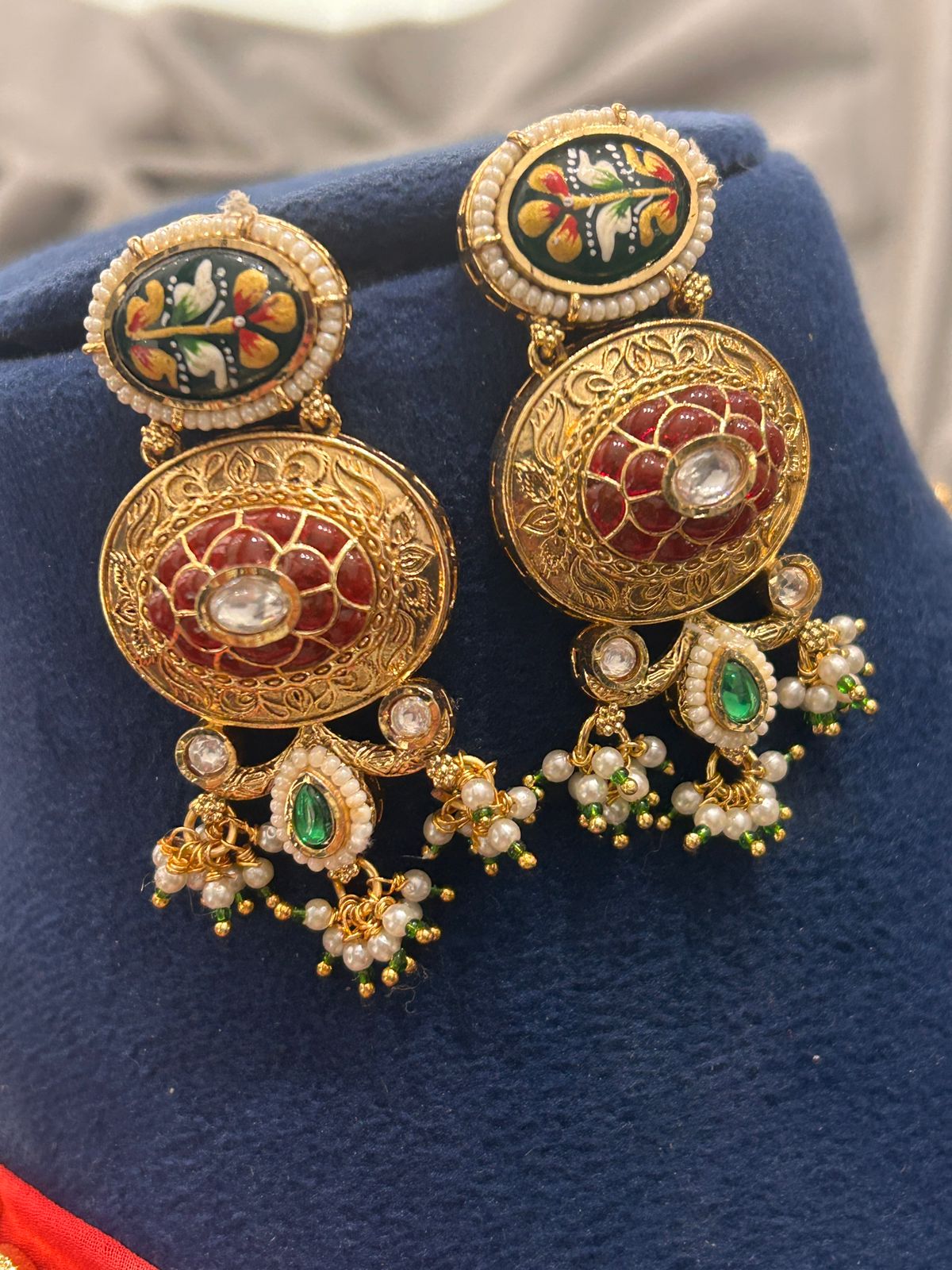 Traditional Temple Jewellery Long Haram with Kemp Pendant & Earrings