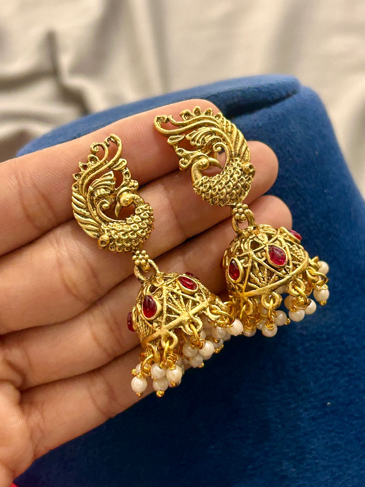 Antique Peacock Temple Necklace with Lakshmi Pendant & Jhumka Earrings