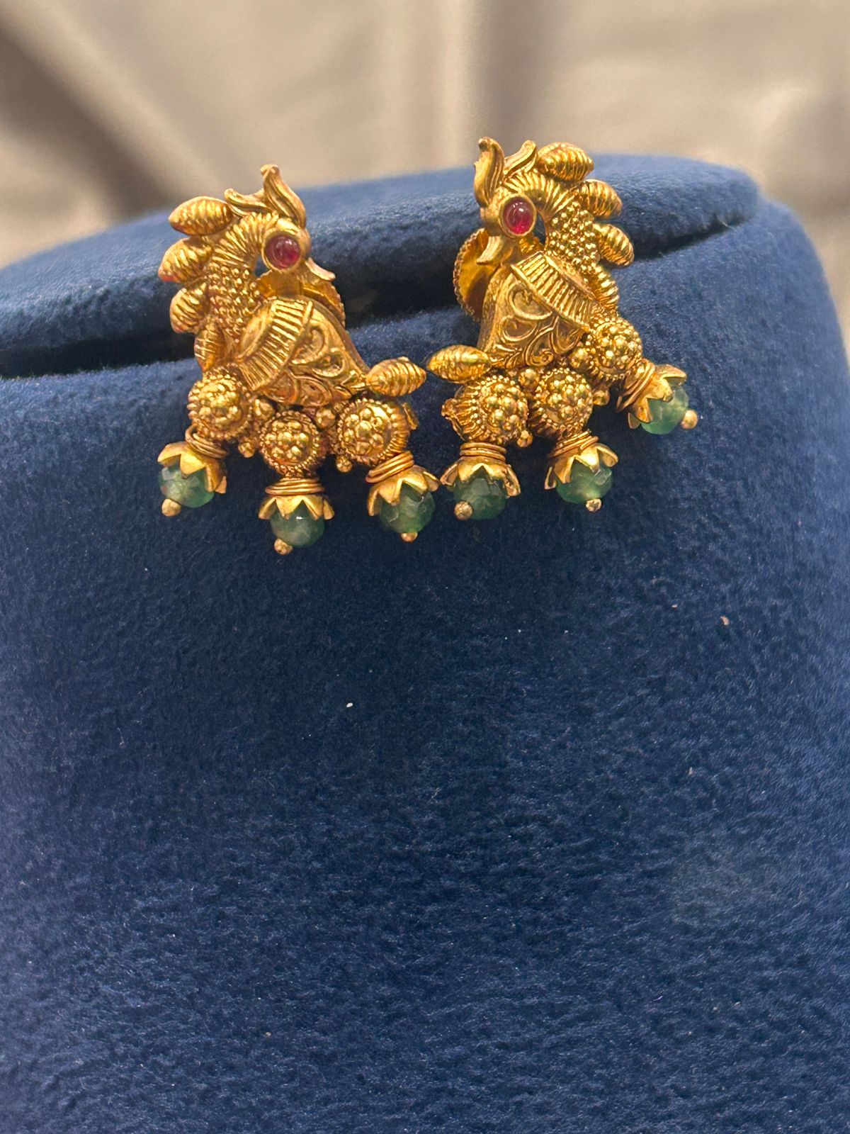 Antique Peacock Temple Necklace with Coral Beads & Matching Earrings