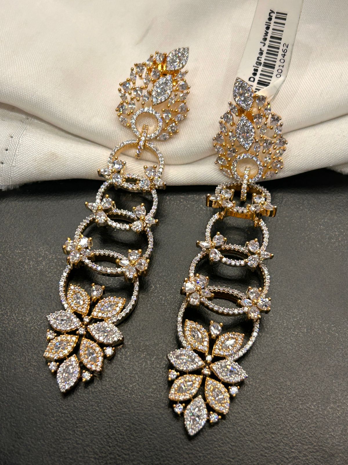 Elegant Floral Diamond Look Long Earrings