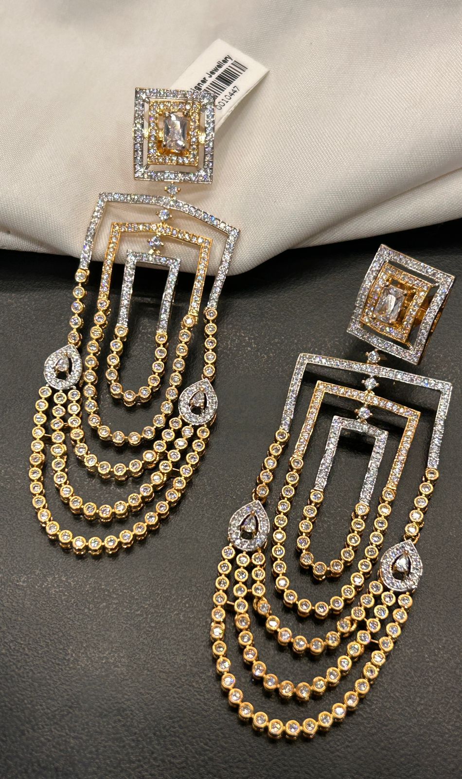 Geometric Gold & Silver Dual-Tone Long Statement Earrings