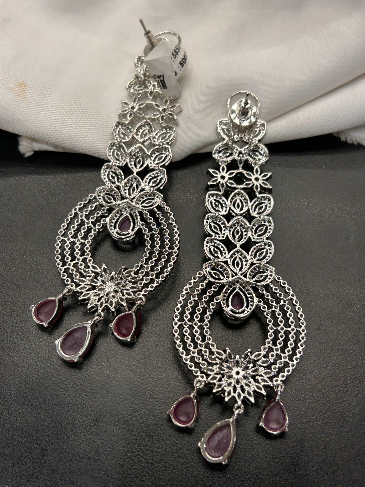 Silver & Ruby Red Designer Statement Earrings