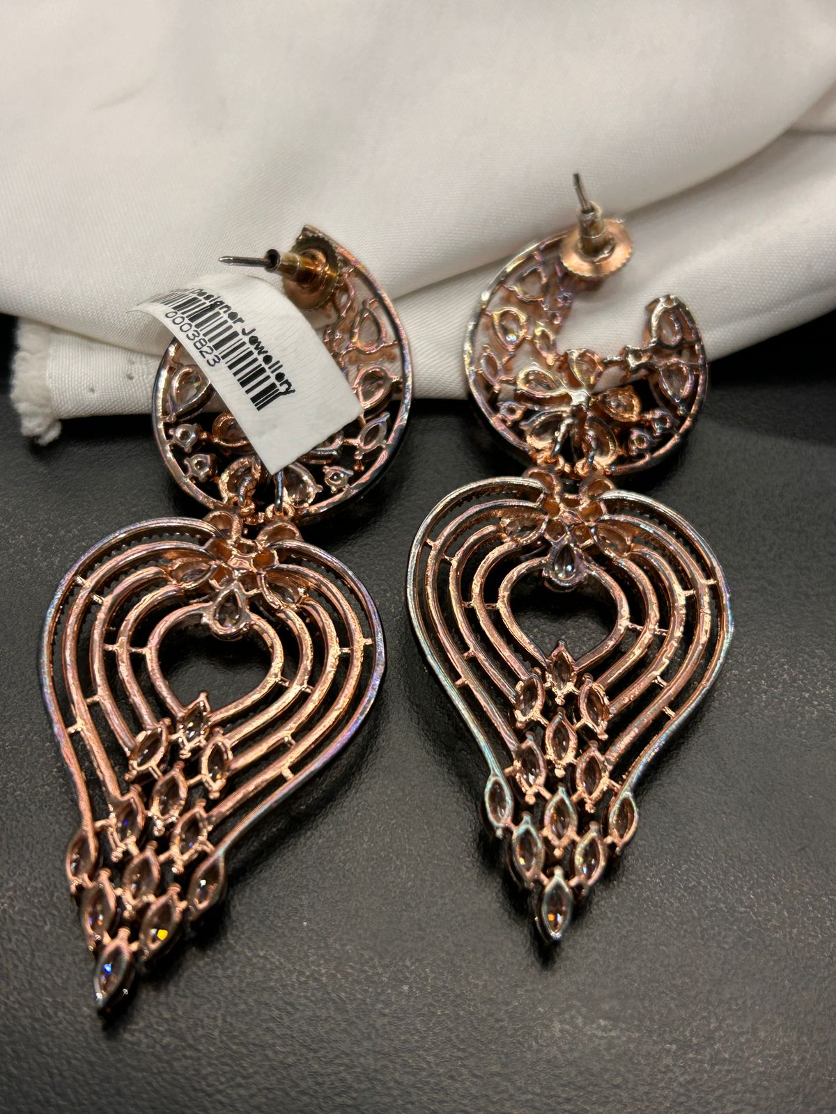 Rose Gold Finish CZ Drop Earrings
