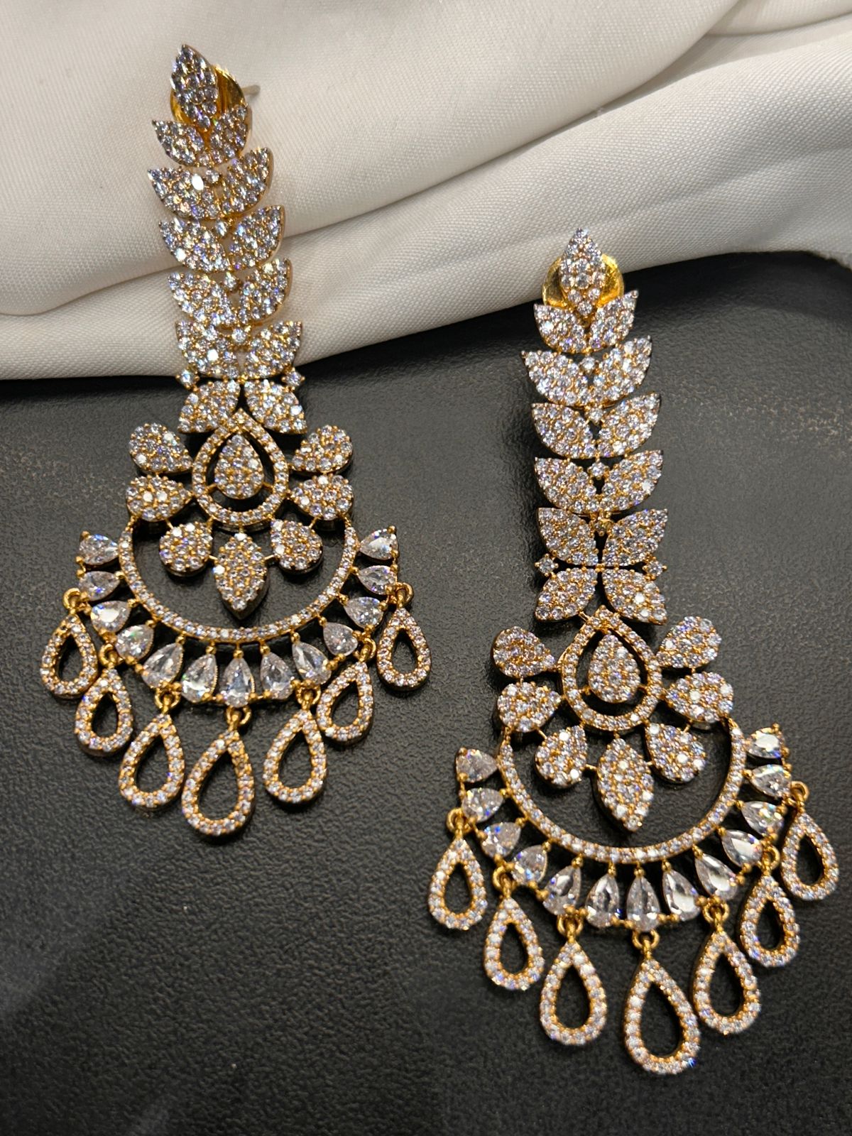 Gold Finish CZ Chandelier Earrings