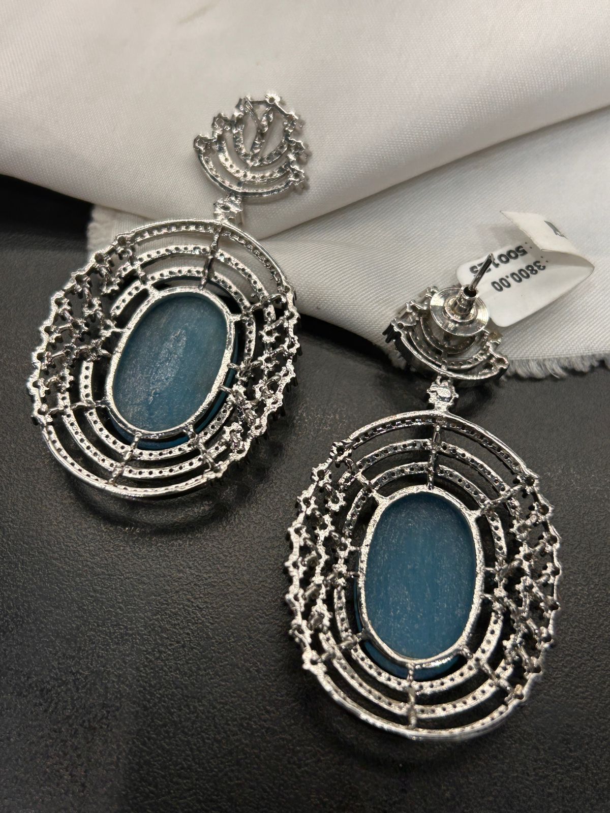 Royal Blue Stone Diamond Look Statement Earrings