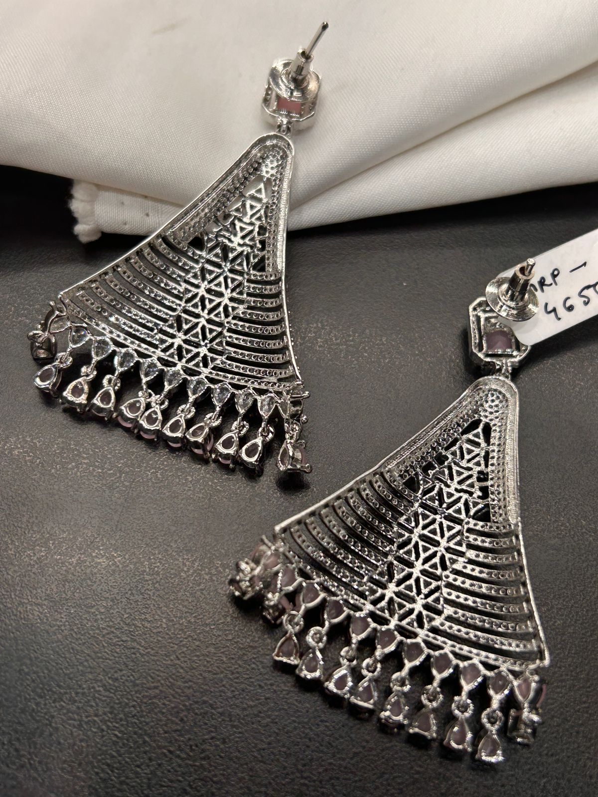 Pink Stone Diamond Look Long Designer Earrings
