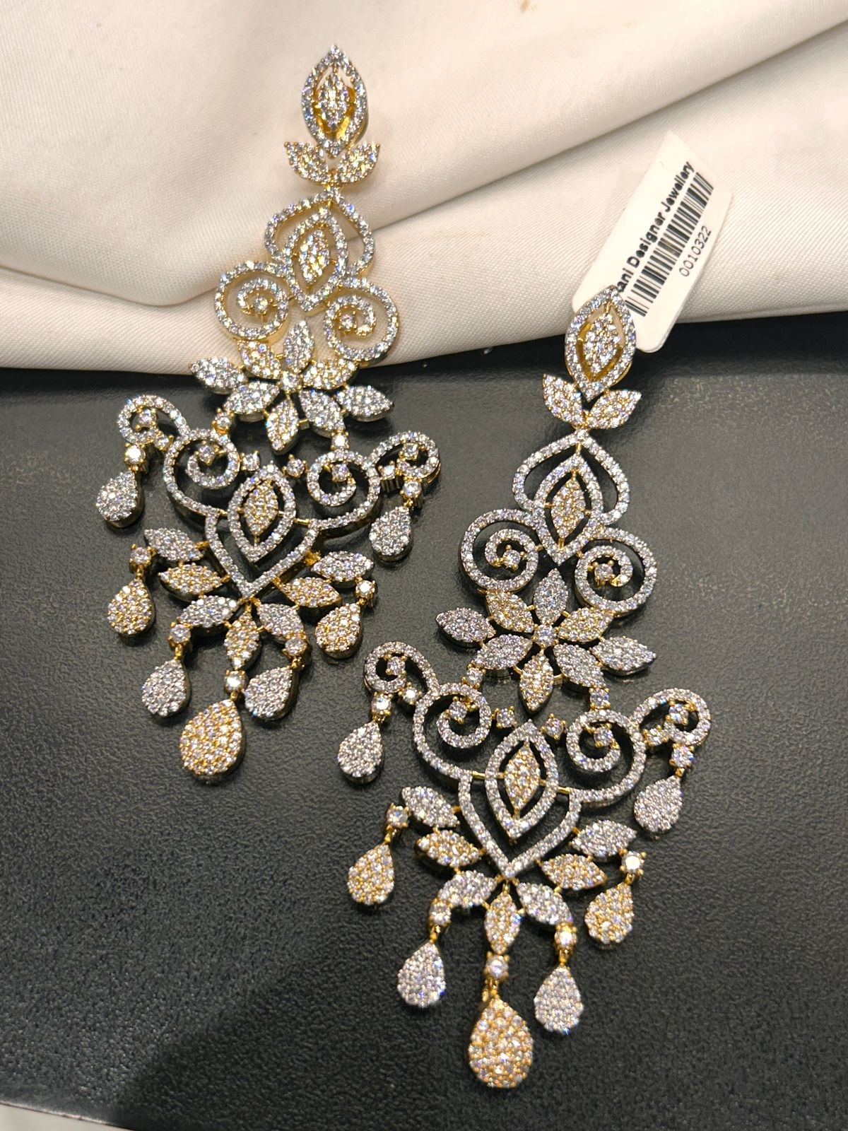 Gold & Silver Diamond Look Floral Long Earrings