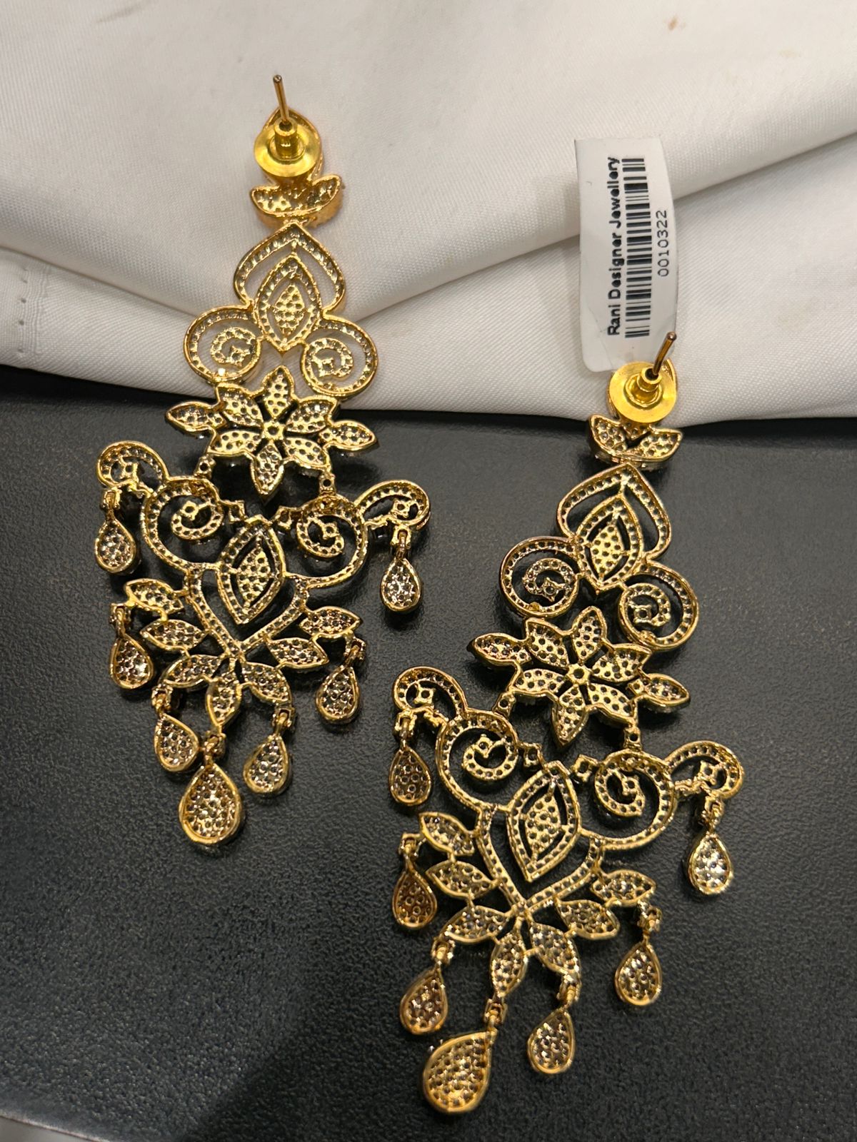 Gold & Silver Diamond Look Floral Long Earrings