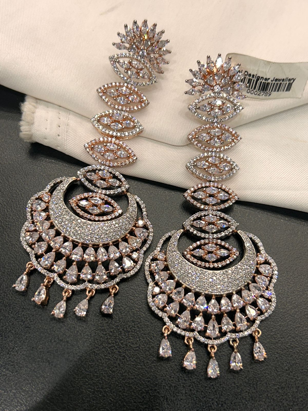 Grand CZ Crescent Chandelier Earrings