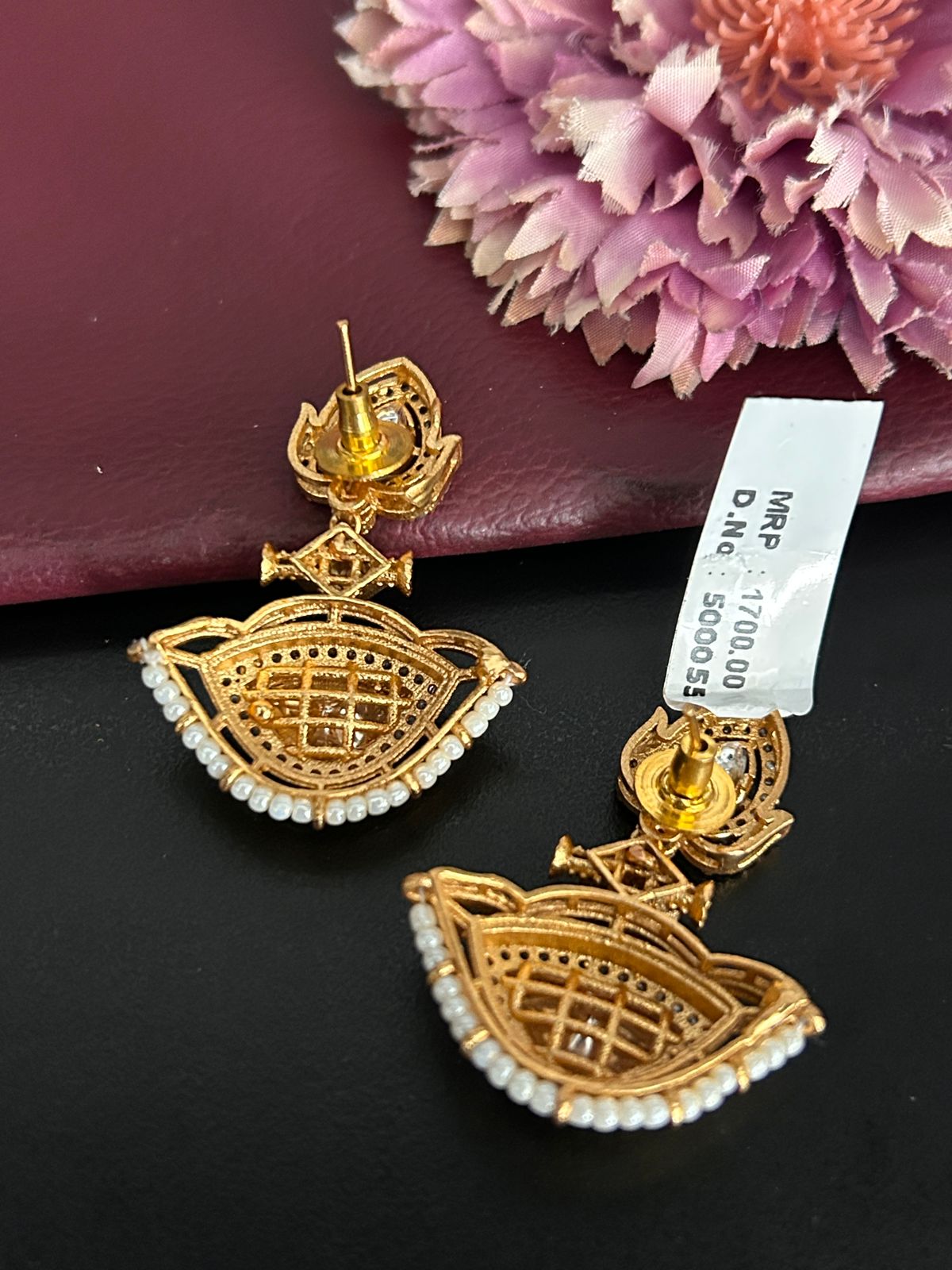 Kundan Polki Pearl Drop Earrings in Antique Gold Finish