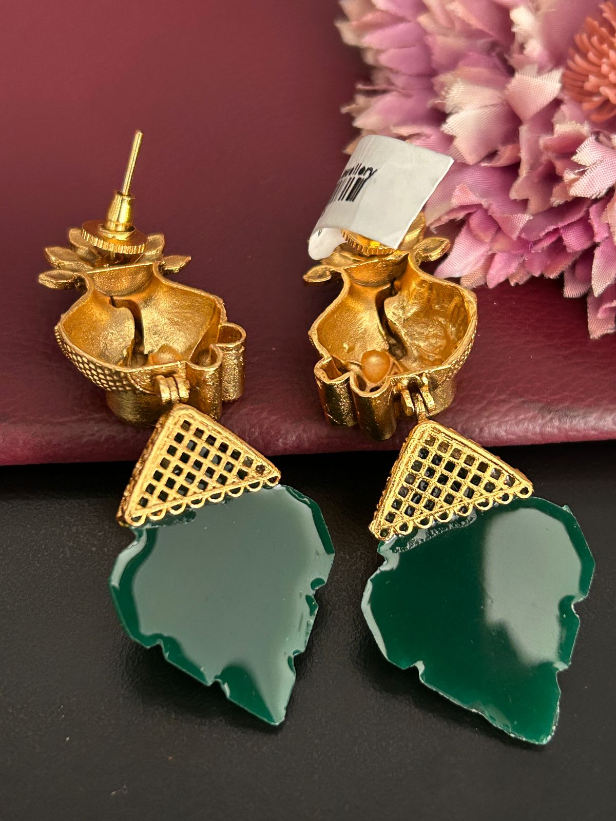 Peacock Inspired Green Stone Drop Earrings