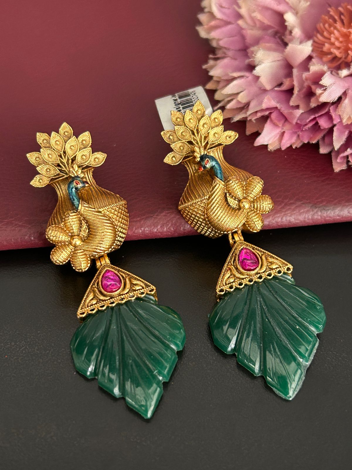 Peacock Inspired Green Stone Drop Earrings