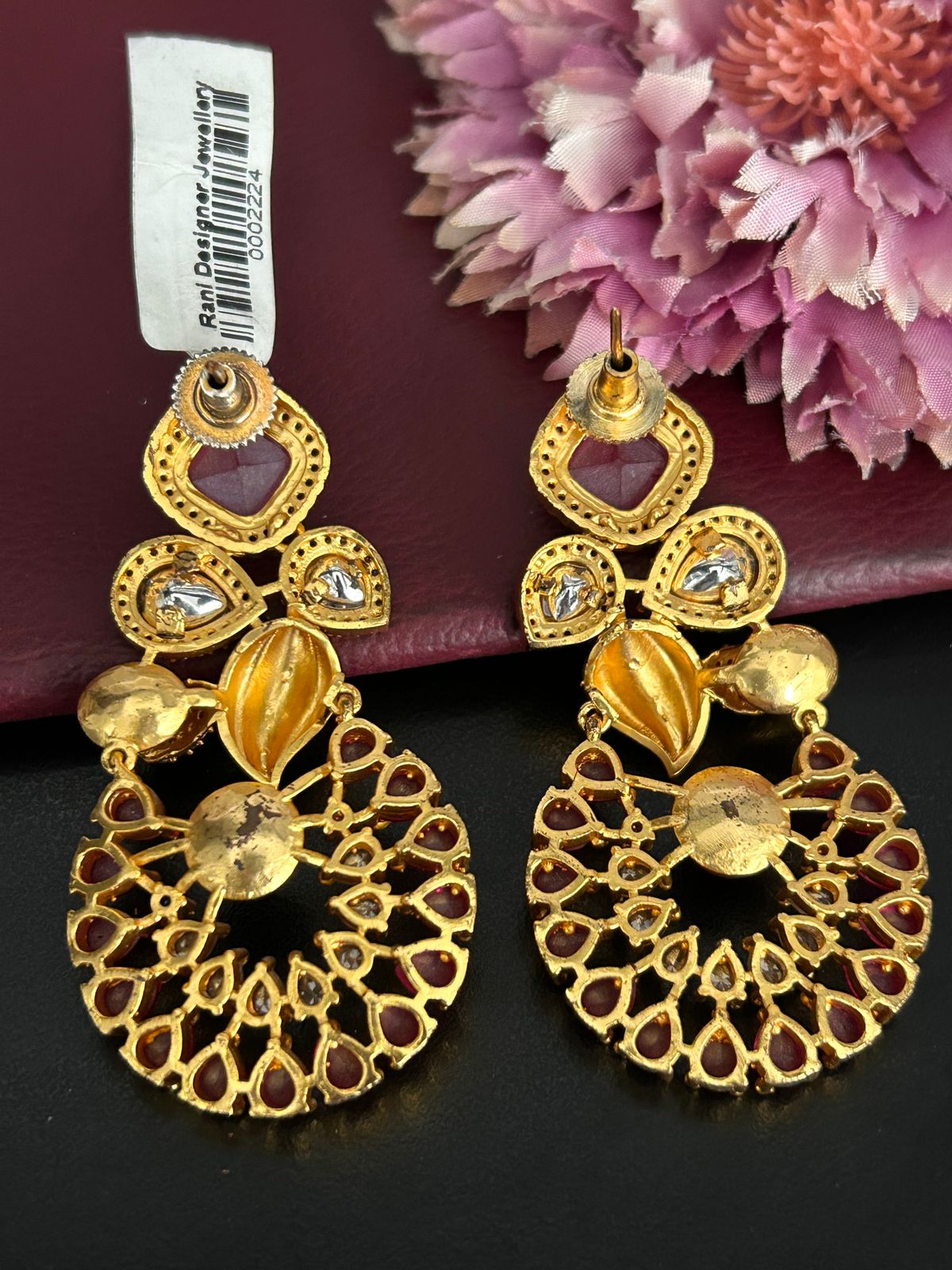 Ruby Red Kundan Style Circular Drop Earrings