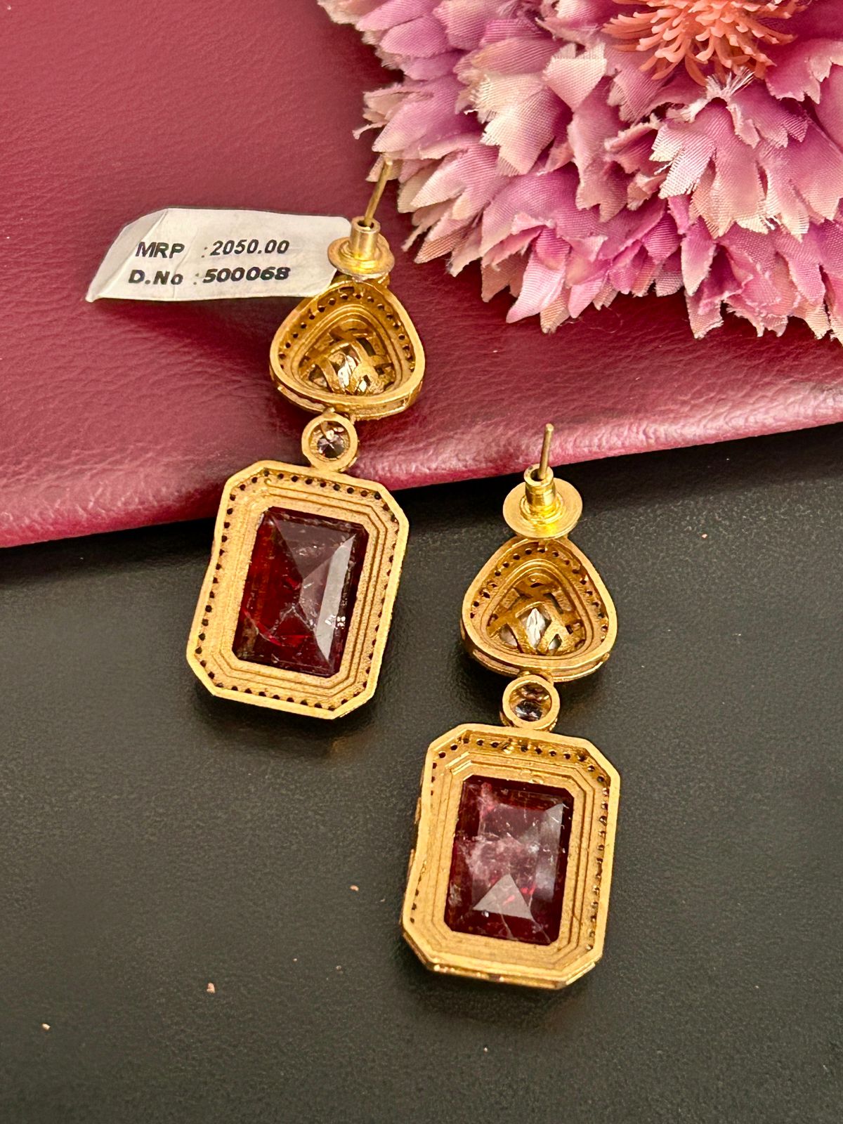 Royal Red Emerald Cut Stone Earrings – Designer Statement Jewelry