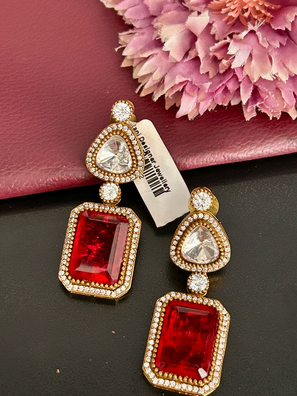 Royal Red Emerald Cut Stone Earrings – Designer Statement Jewelry