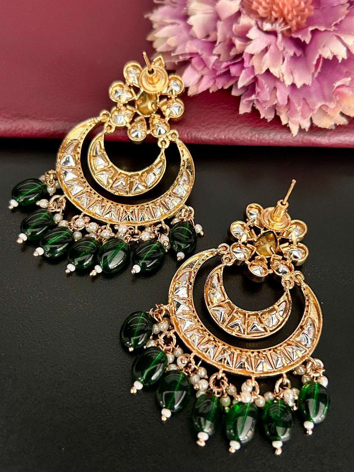 Green Stone Chandbali Earrings – Traditional Kundan Bridal Jewellery