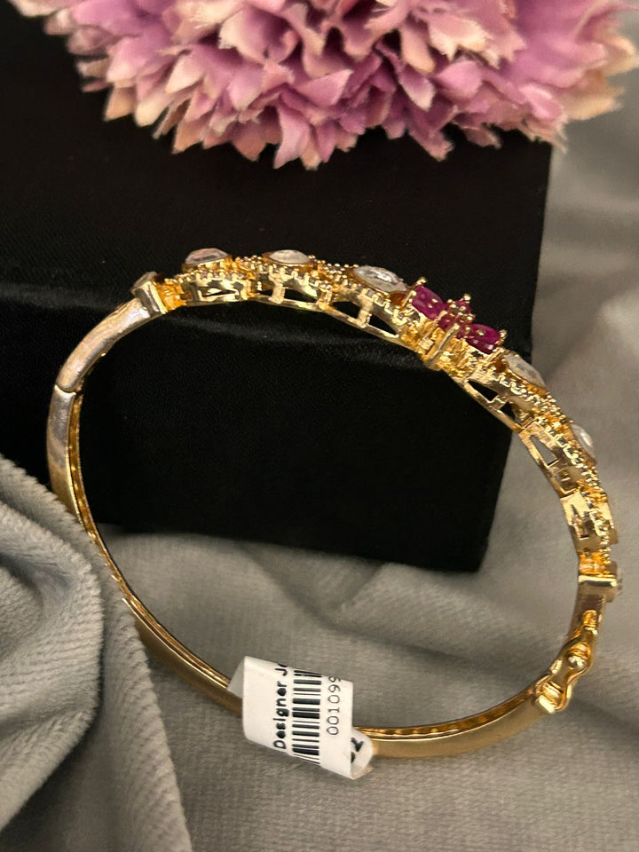 Ruby Floral  Bracelet with CZ Stones