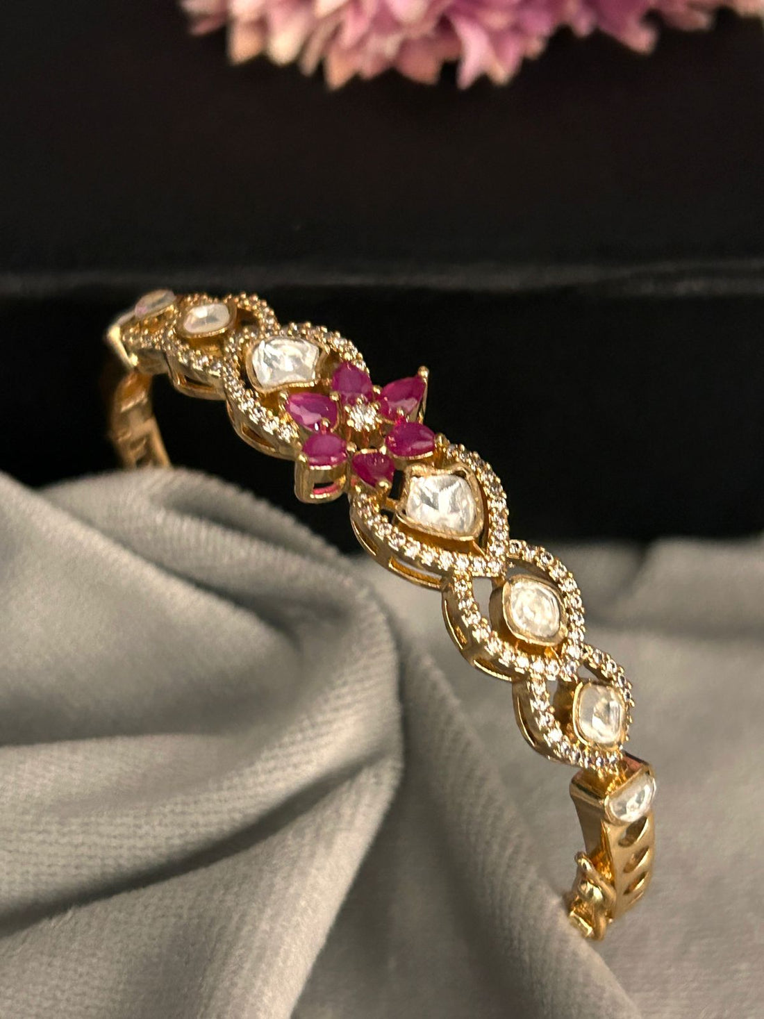 Ruby Floral  Bracelet with CZ Stones