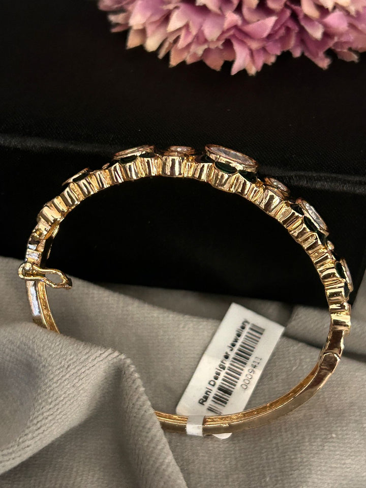 Floral Kundan Openable Bracelet with Green Enamel