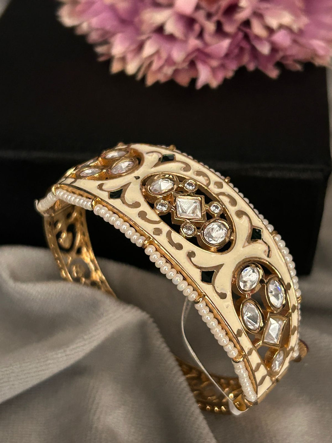 Ivory Meenakari Kundan Openable Bracelet