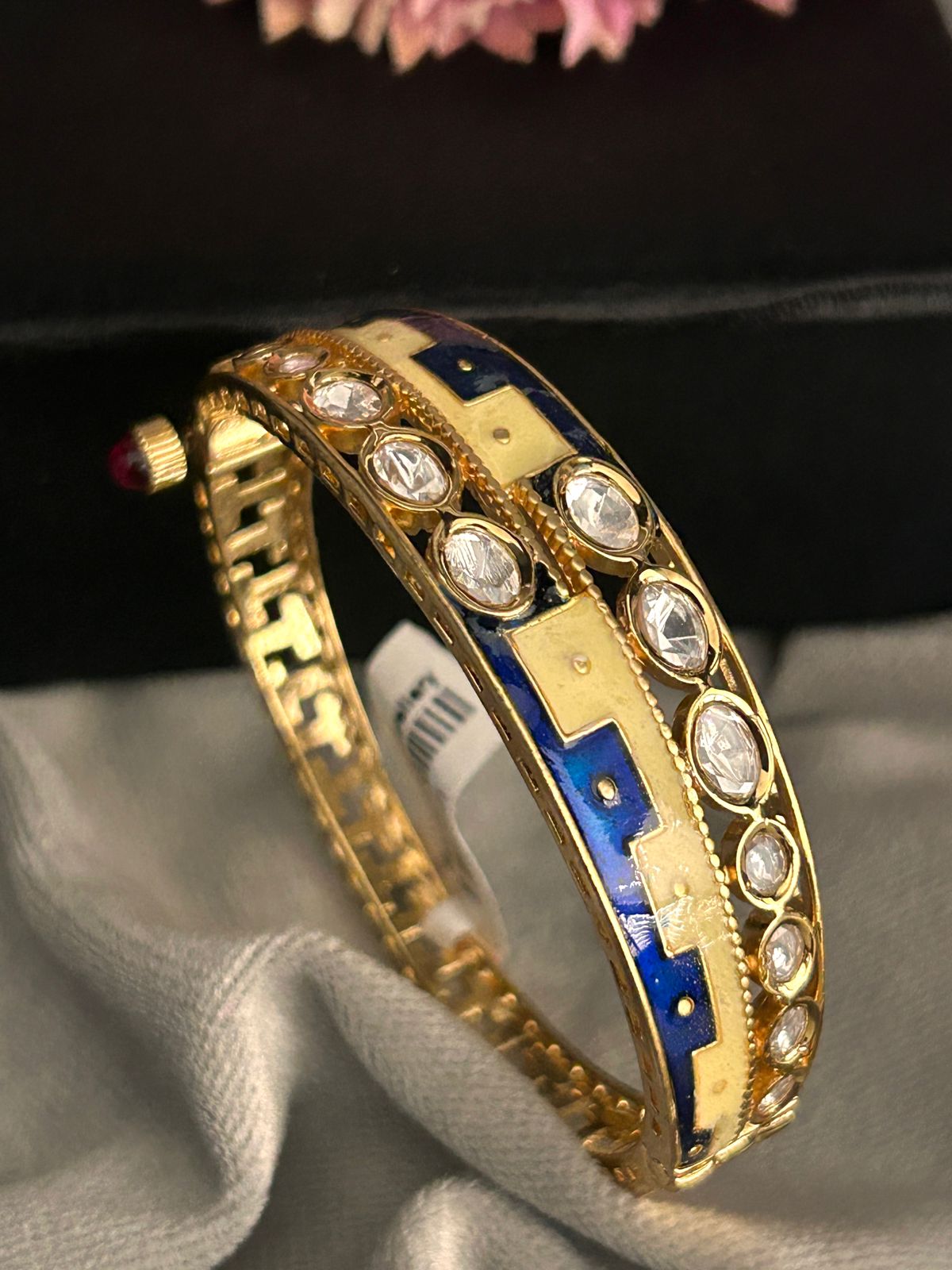 Royal Blue Meenakari Kundan Openable Bracelet