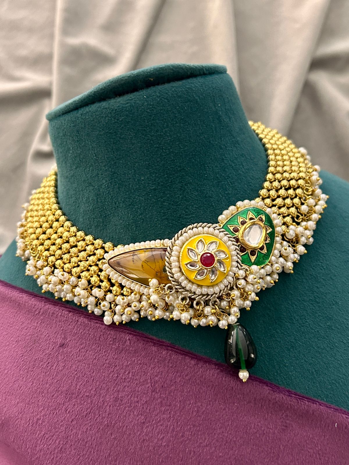Regal Kundan Pearl Choker Set with Earrings