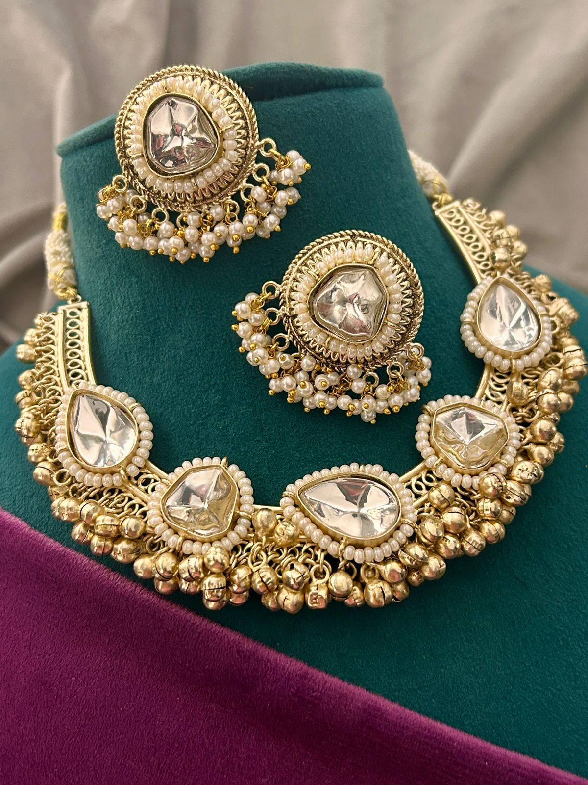 Classic Golden Kundan Pearl Choker Necklace Set