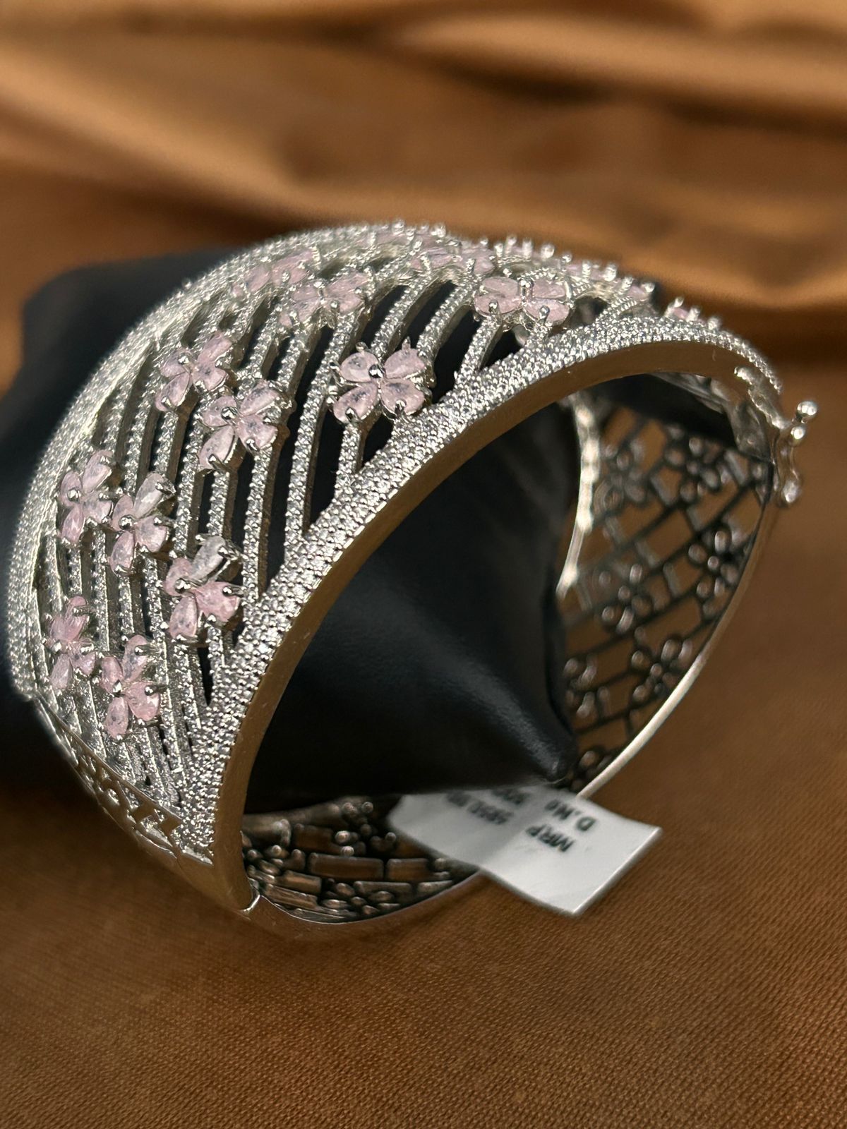 Pink Floral Diamond Look Openable Bracelet