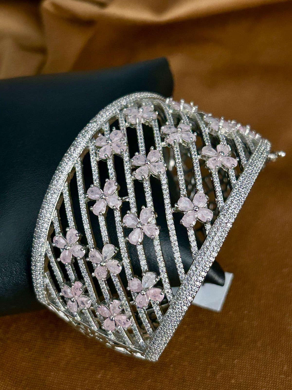 Pink Floral Diamond Look Openable Bracelet