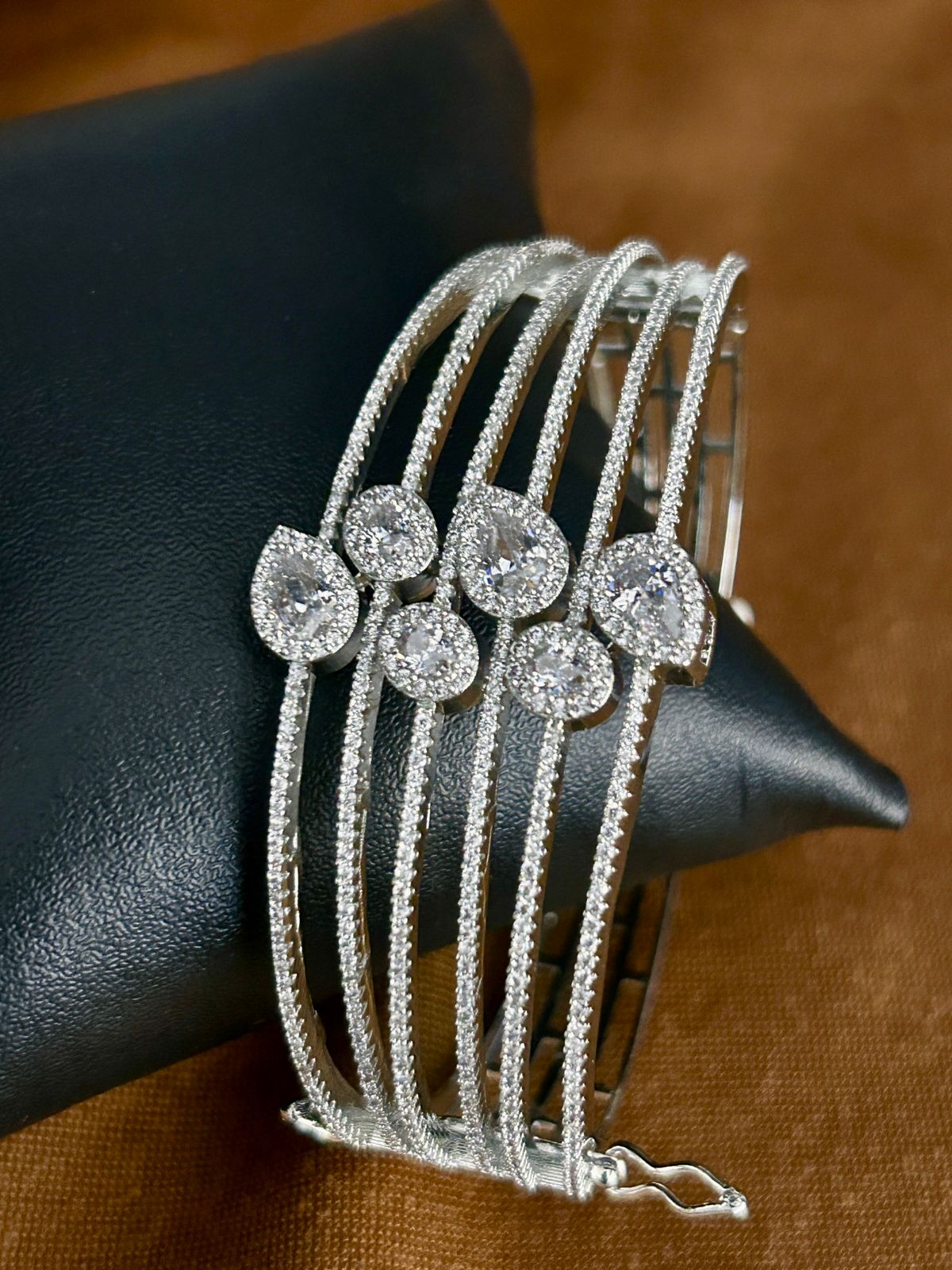 Silver Diamond Look Multi-Row Openable Bracelet