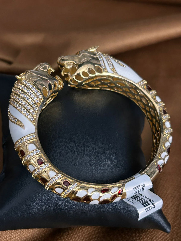 Dual Tiger Head Openable Bracelet with Enamel & CZ