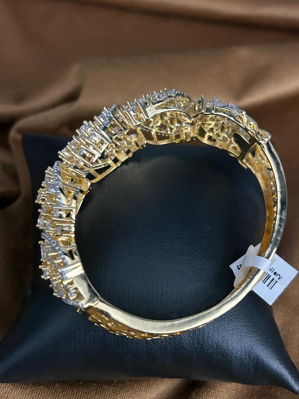 Luxury Gold Openable Bracelet with CZ Cluster Waves