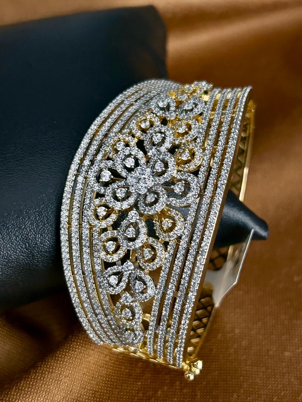 Floral CZ Openable Bracelet in Dual Tone Finish