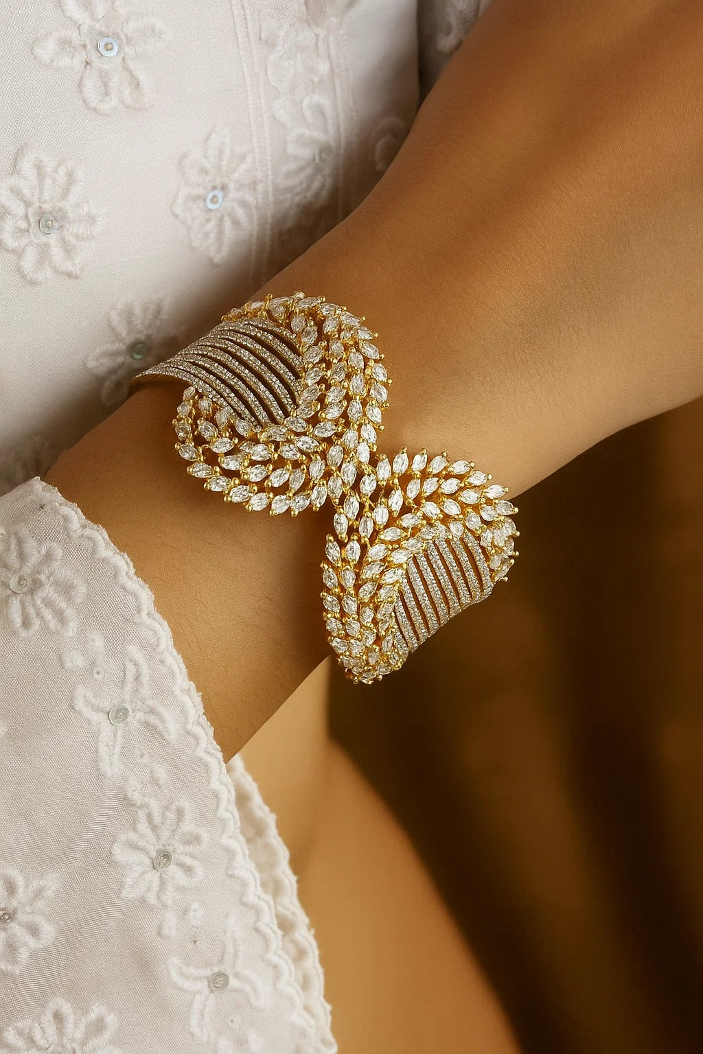 Gold & Silver Dual Tone Diamond Look Openable Bracelet