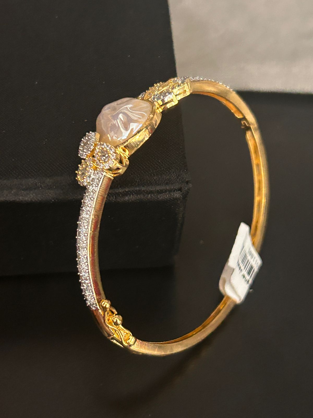 Elegant Pearl & CZ Openable Bracelet in Gold Finish