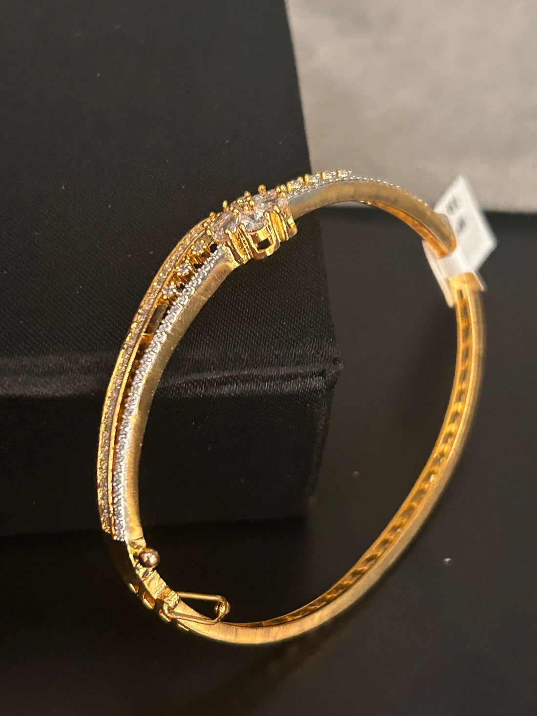 Floral CZ Openable Bracelet in Gold Finish