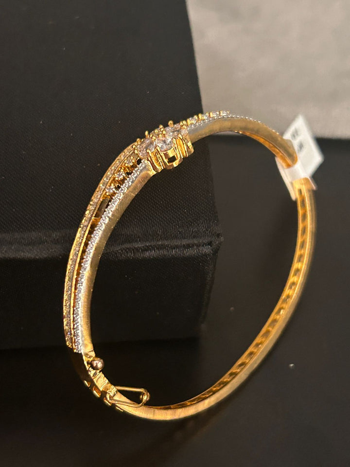 Floral CZ Openable Bracelet in Gold Finish