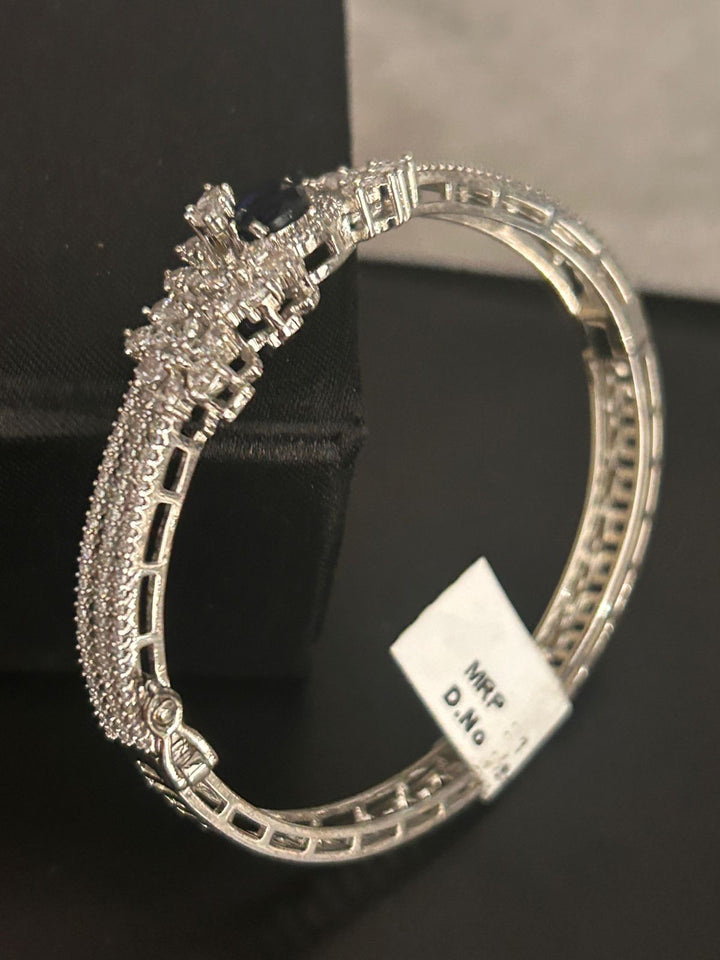Royal Blue Stone & CZ Openable Bracelet – Silver Finish