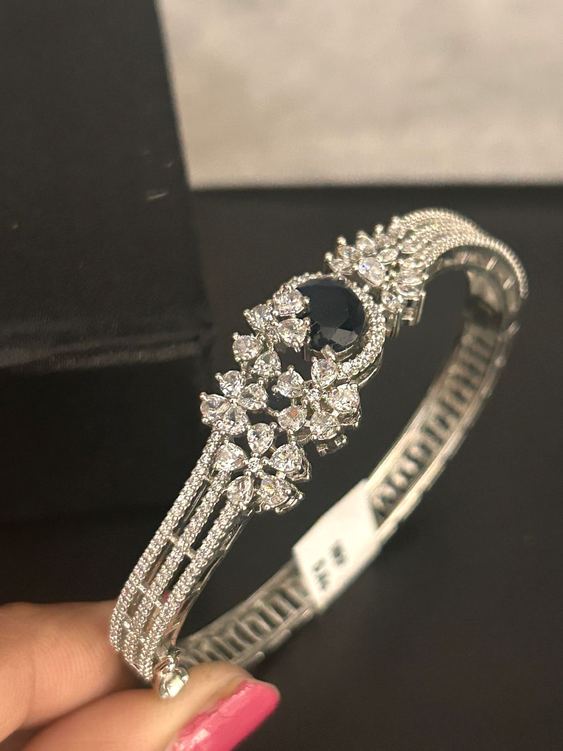 Royal Blue Stone & CZ Openable Bracelet – Silver Finish