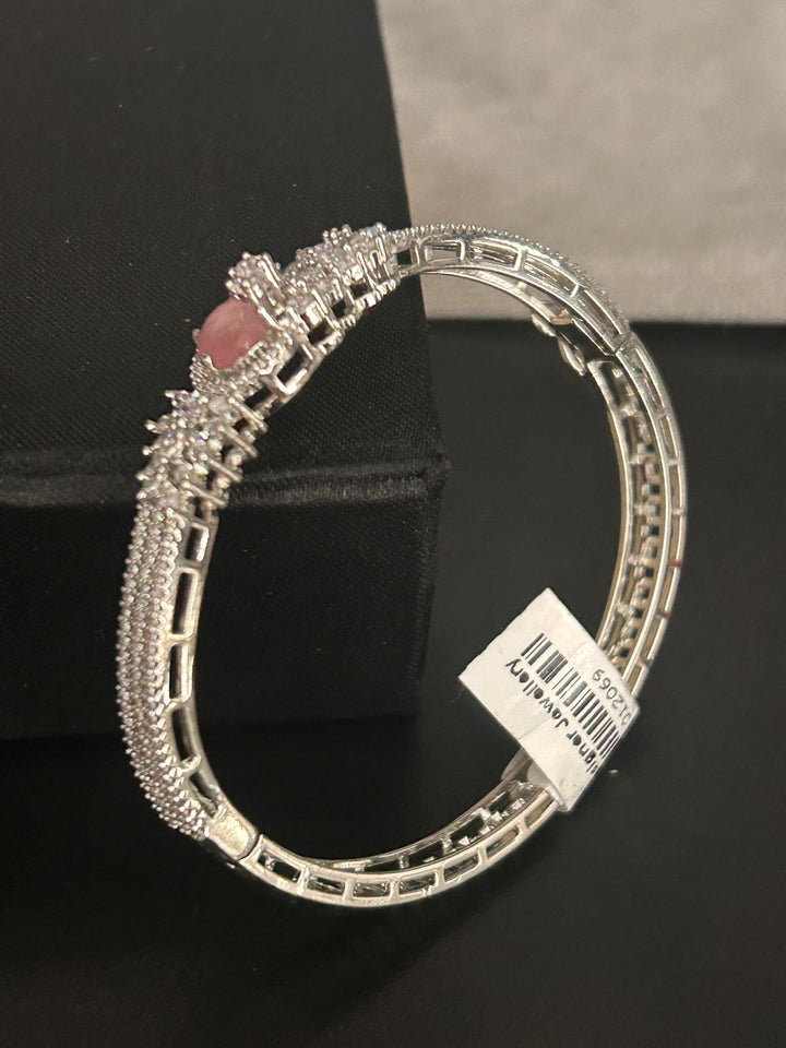 Pink Stone & CZ Floral Openable Bracelet