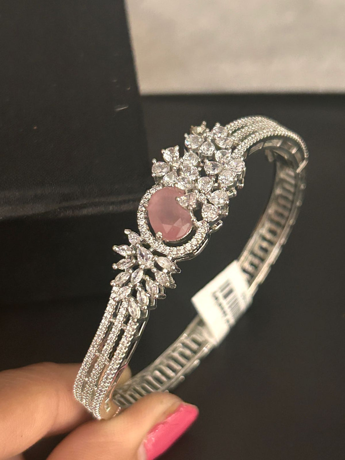 Pink Stone & CZ Floral Openable Bracelet