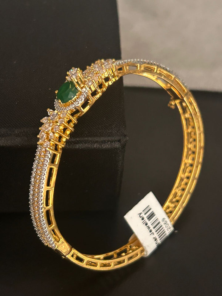 Emerald Green Stone & CZ Openable Bracelet