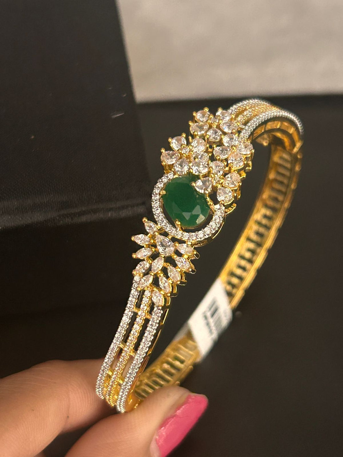 Emerald Green Stone & CZ Openable Bracelet